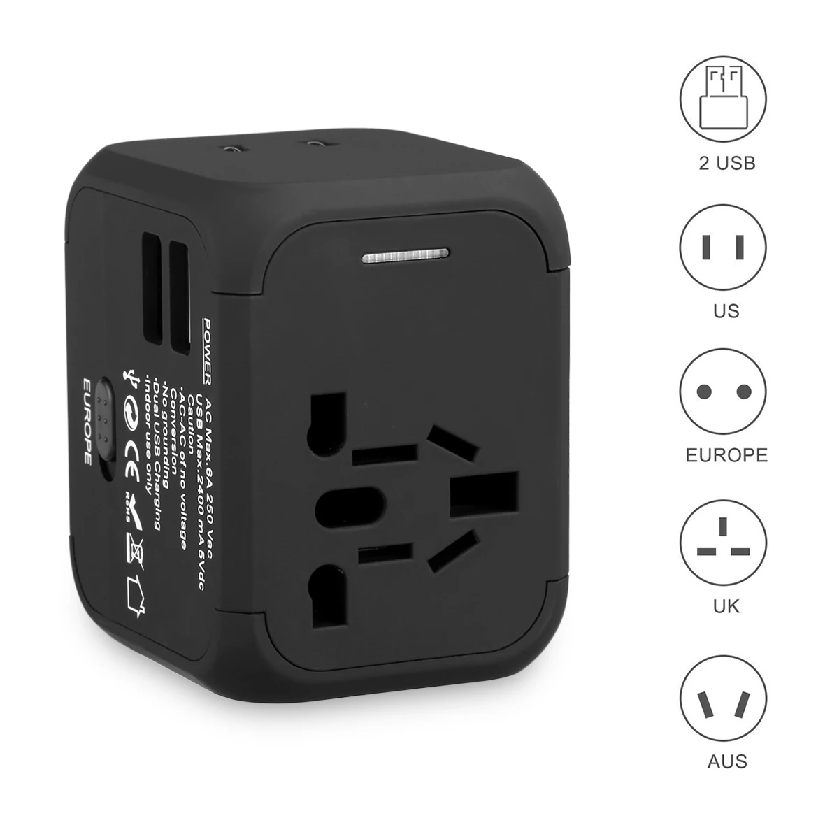 

FLOUREON International Travel Power Adapter with 2.4A Dual USB Charger AC Wall Outlet for UK, US, AU, Europe, Asia Universal