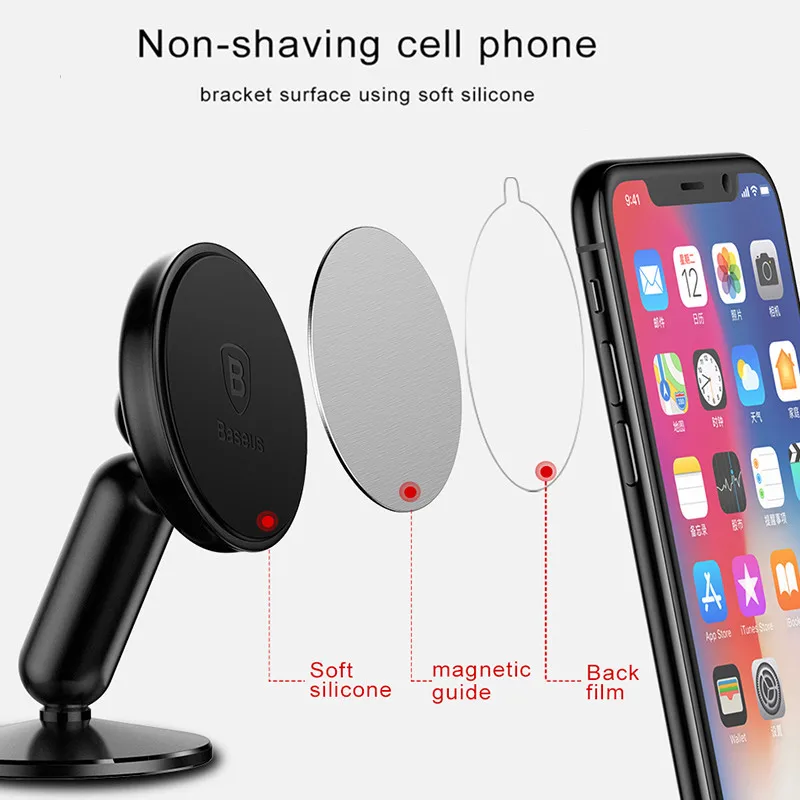 Baseus Magnetic Car Phone Holder Universal Phone Stand Mount Car Holder Dashboard Mobile Phone Stand For iPhone X 8 Xiaomi Mix2