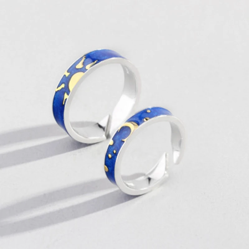 Qevila Real 925 Sterling Silver Rings Moon and Sun lover Ring for Women Couple Engagement Unique Ring Jewelry Gifts Female Boho  (10)