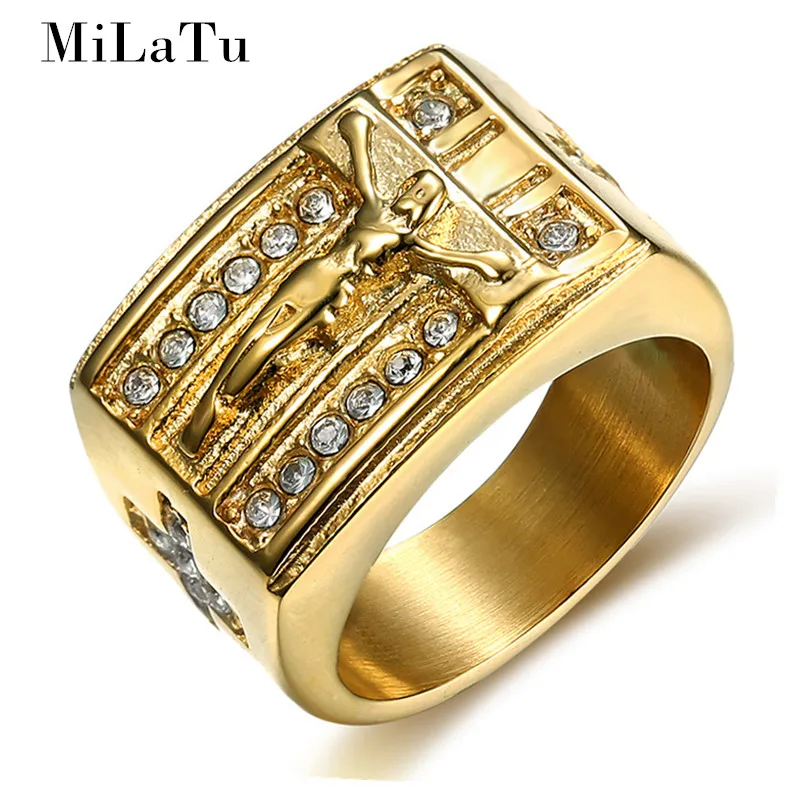 MiLaTu Exclusive Men Women Christian Jesus Cross Ring Pave Cubic