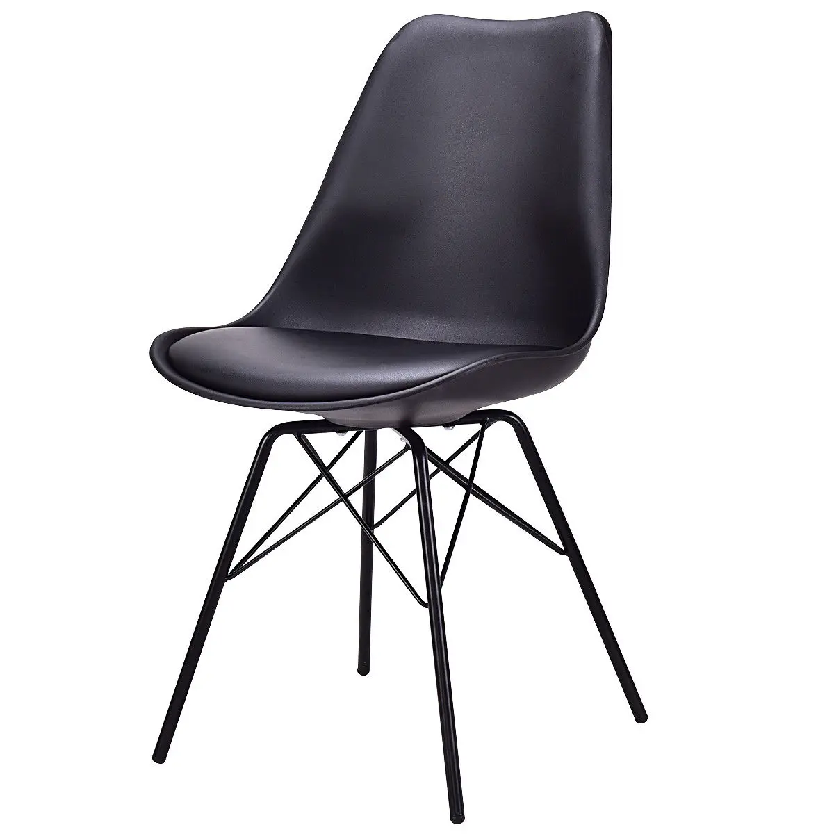 Giantex Set of 2pcs Dining Side Chair Upholstered Armless with Padded Seat Metal Legs Black Modern Home Furniture HW56508BK