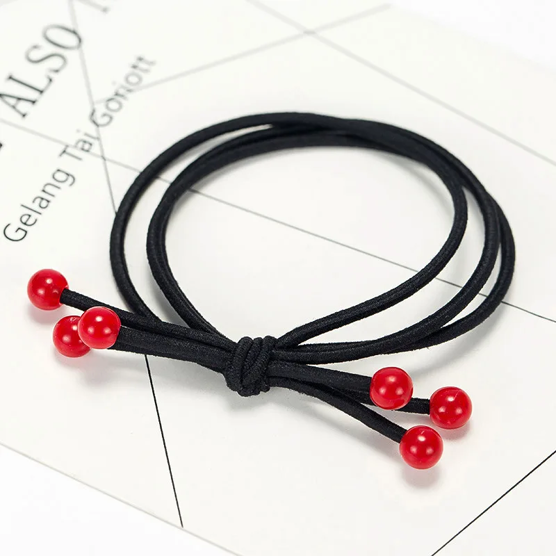 Wholesale 10 PCS New Black with Red beads Ponytail Holders Rubber Band Tie Gum Elastic Hair Band Hair Accessories For Girls (2)