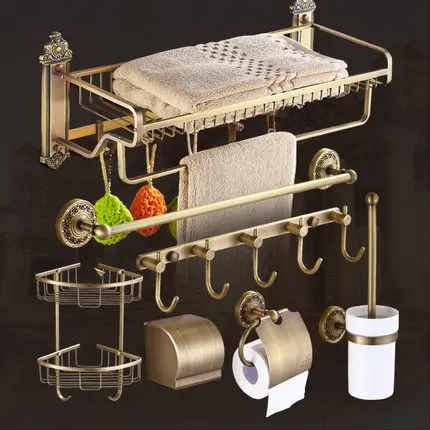 

All copper antique bathroom hardware pendant American style towel rack bathroom rack bathroom European style retro towel rack