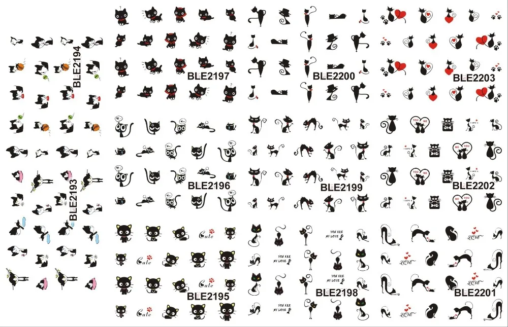 

25%OFF 11Sheet/lot BLE2193-2203 Black Cat design Water decal Nail Sticker For nail water transfer nail decals for Sticker Decals