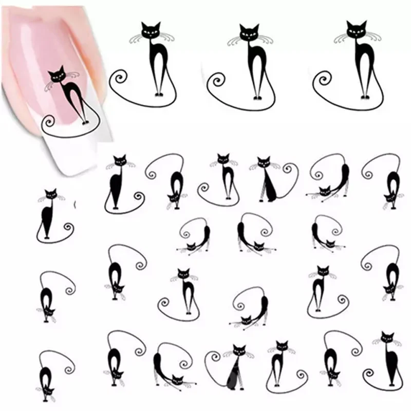 1pc Women's New Nail Sticker Cat Water Transfer Slide Decal Sticker Nail Art Tips To Decor Etiqueta do prego
