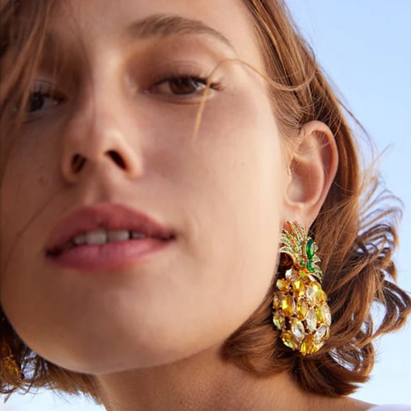

Miwens New Fashion Za Pineapple Crystal Dangle Drop Earrings For Women Luxury Maxi Statement Hanging Earrings Wedding Jewelry