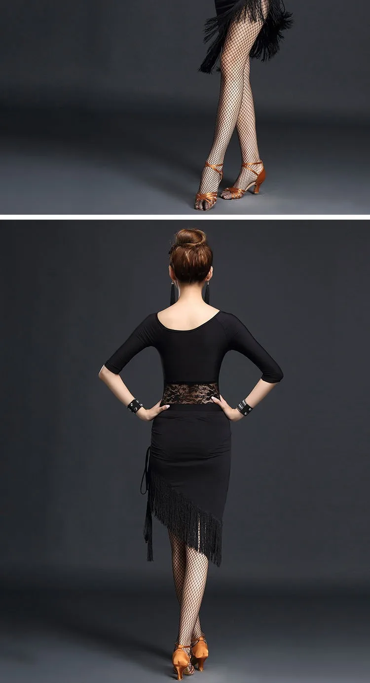 Женская Одежда для танцев Румба, Кружевной Костюм, комплект из 4 предметов с браслетом, бальное платье с бахромой для латинских танцев, Женский костюм самбы