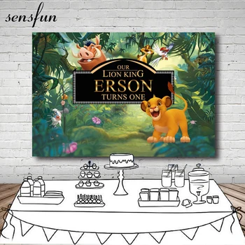 

Sensfun Forest Cartoon Lion King Backdrop Boys 1st Birthday Party Backgrounds For Photo Studio Customized 7x5FT