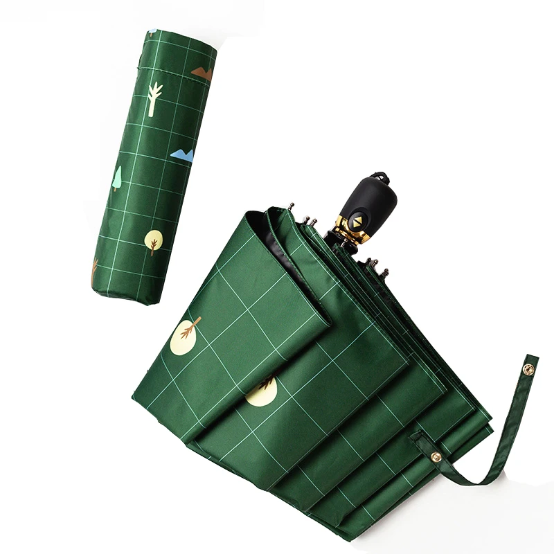 

2019 Green Automatic Umbrella Rain Women Windproof Parasol Sun Rain Man Auto Three Folding Umbrellas Anti UV Lady Sun Umbrella