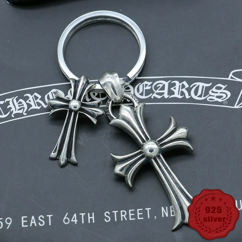 

100% S925 sterling silver key chain personality fashion retro punk style domineering cross styling gift 2018 new hot sale