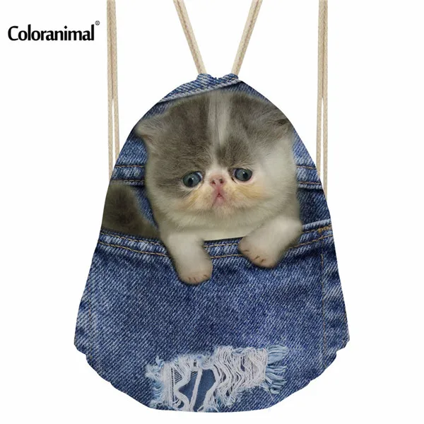 Coloranimal забавные синие джинсы с принтом собаки Drawstring Сумки Harajuku кошка узор плеча рюкзак Сумки для хранения Обувь для мальчиков Обувь для девочек школьная сумка - Цвет: CC1769Z3