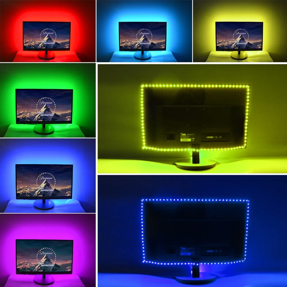 RGB USB Светодиодные ленты Подсветка освещения для HD ТВ Desktop без каблука Экран ЖК-дисплей ТВ PC смещения освещения 5 В 1 м 2 м 3 м 4 м 5 М 5050 SMD Декор лампы