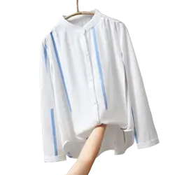 2019 осень новая женская шифоновая полосатая блузка и белые рубашки офисные женские туфли с длинными рукавами женские топы в полоску Blusas
