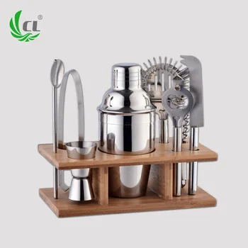 

8pcs Barware Sets Stainless Steel Wine Set Gift Cocktail Bar Wooden Frame Barware Suits Shaker Jingger Ice Tongs Corkscrew