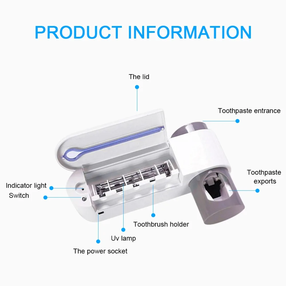 2 в 1 УФ-светильник, Ультрафиолетовый Стерилизатор зубных щеток, держатель для зубной щетки, автоматический дозатор для зубной пасты, домашний набор для ванной