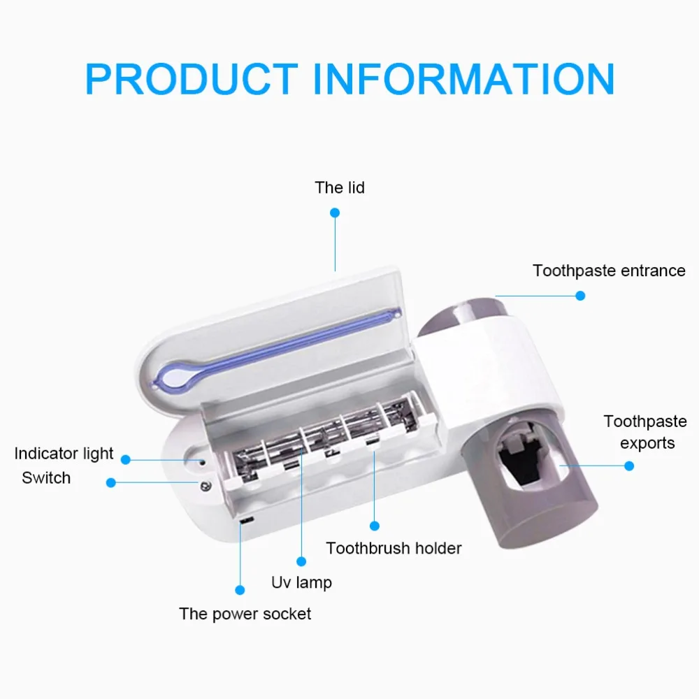 2 in 1 UV Light Ultraviolet Toothbrush Sterilizer Toothbrush Holder Automatic Toothpaste Squeezers Dispenser Home Bathroom Set