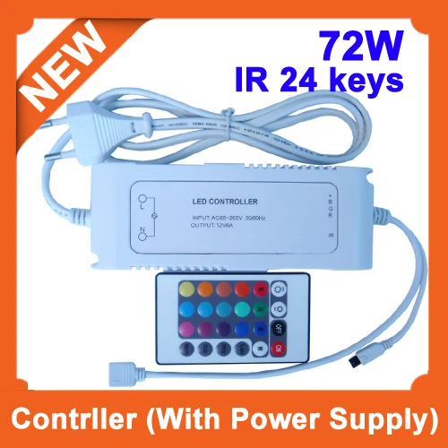 

NEW ARRIVAL! 85-265V input,72W,24-key Infrared led RGB strip remote controller with powersupply