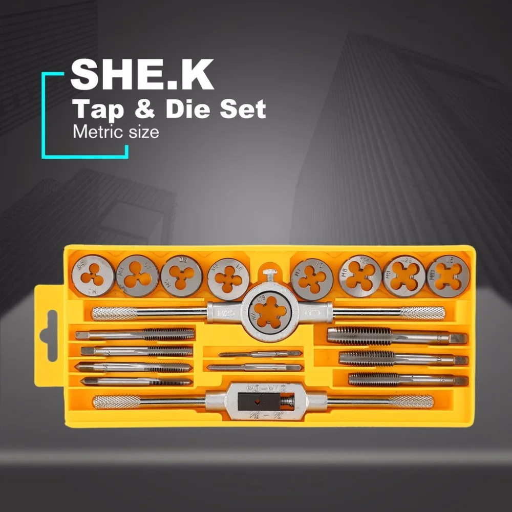 

SHE.K 20PCS Alloy Steel Tap & Die Set Small Tap Twisted Hand Tools 1/16-1/2 Inch NC Screw Thread Plugs Taps Hand Screw Taps Sale