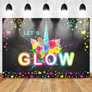 

Neoback Glow Splatter Themed Unicorn Backdrop Birthday Background Colorful Graffiti Music Birthday Party Banner Decoration