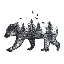 Водостойкая временная татуировка Сибирский лес Медведь Дерево Птица лиса Сова волк КИТ тату флэш-тату поддельные для девушек женщин мужчин 7