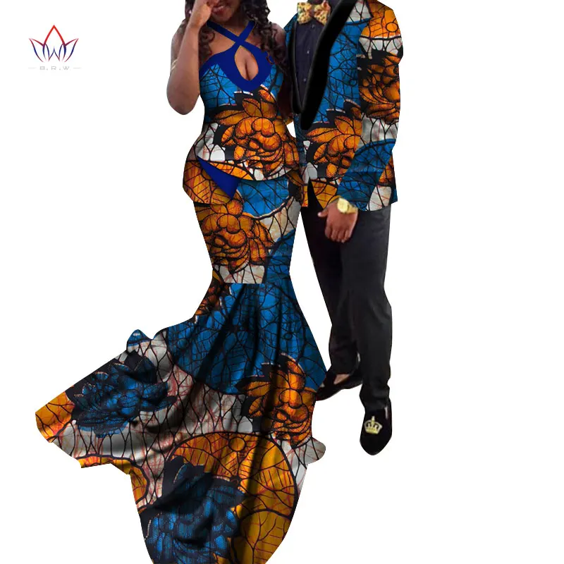 African Couple Clothes African Dresses for Women Bazin Riche Long Evening Dresses African Men Jacket Coat Clothing WYQ154