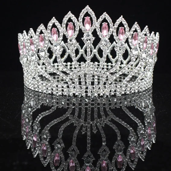 Великолепная Свадебная Королева Тиара, корона заколка для невесты для женщин Пышные свадебные украшения для волос ювелирные изделия на волосы аксессуары - Окраска металла: Silver Pink