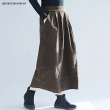 Литературная винтажная Мори девушка Толстая Вельветовая юбка для женщин зима фонарь снизу плиссированные размера плюс длинные юбки с высокой талией lange rok