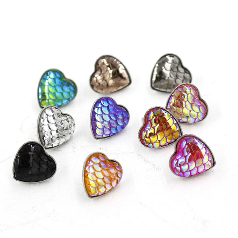 

Hot 1Pair Gifts Stud Earring Heart Shaped Seaside Hot Sale Allergy Free Unique Scale Paillette Exquesite 13 Colors