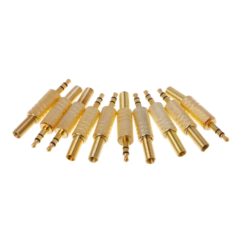 

NEW 10 Pcs Gold Plated 3.5mm 2 Ring 3P Stereo Jack Plug Cable Solder Adapter Terminal w/Spring H15