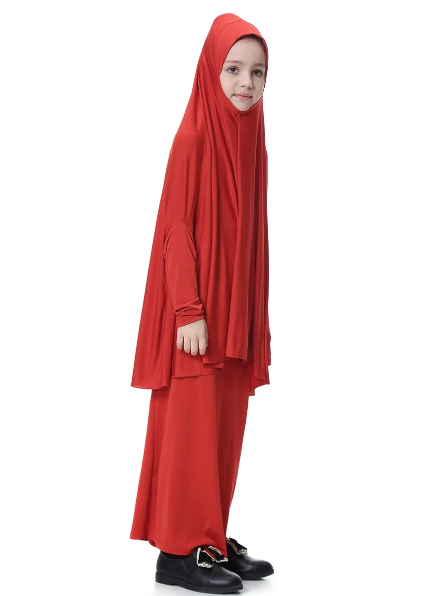 12 шт./лот) новые конструкции Дети Топ и юбка мусульманские Абайи с длинными рукавами для девочек мусульманское платье макси хиджаб GTH602