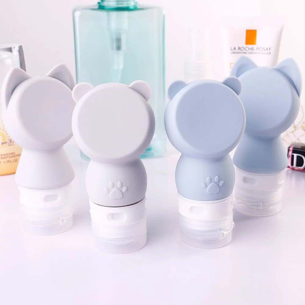 

Reusable portable mini Silicone Refillable Bottles Portable Mini Travel packaging Cat Ear Bottle Press Bottle for Lotion Shampo