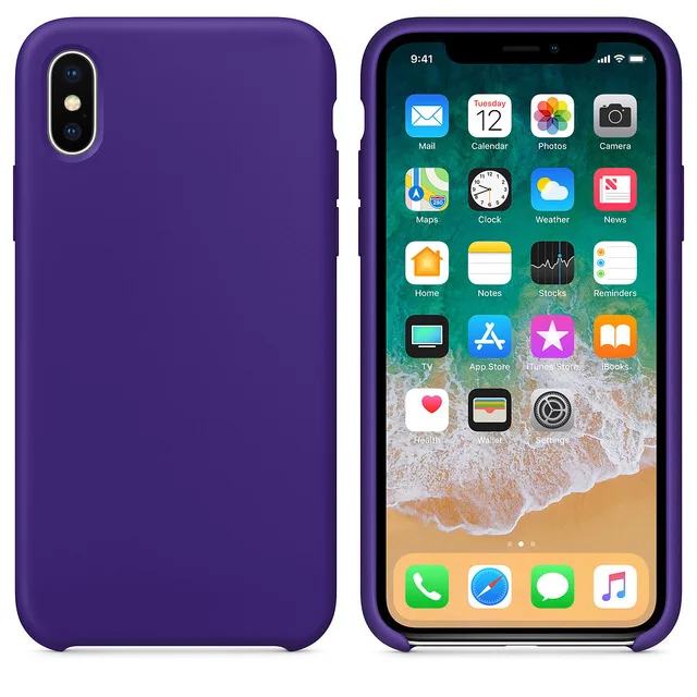 Konsmart жидкий силиконовый чехол для телефона для Apple iPhone X XR XS Max 6 6s 7 8 Plus противоударный мягкий ТПУ простой чехол - Цвет: Фиолетовый