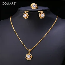 Collare, кубический цирконий, Свадебные Ювелирные наборы для женщин, золото/серебро, цвет розы, серьги, кольцо, ожерелье, наборы S101