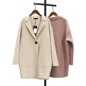 

Women wool coat autumn new Cashmere large size thin jacket 2018 spring mediun long solid color female cashmere outerwear DT0170