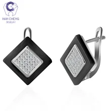 HanCheng новые модные роскошные u-образные позолоченные серебряные CZ циркониевые керамические квадратные серьги-гвоздики для женщин ювелирные изделия bijoux brincos
