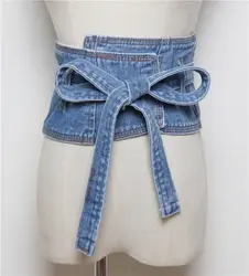 2019 весна лето широкие повязки с завязками Женские поясные ремни для рубашки платья ремни украшения джинсовая ткань котелок тонкий корсет