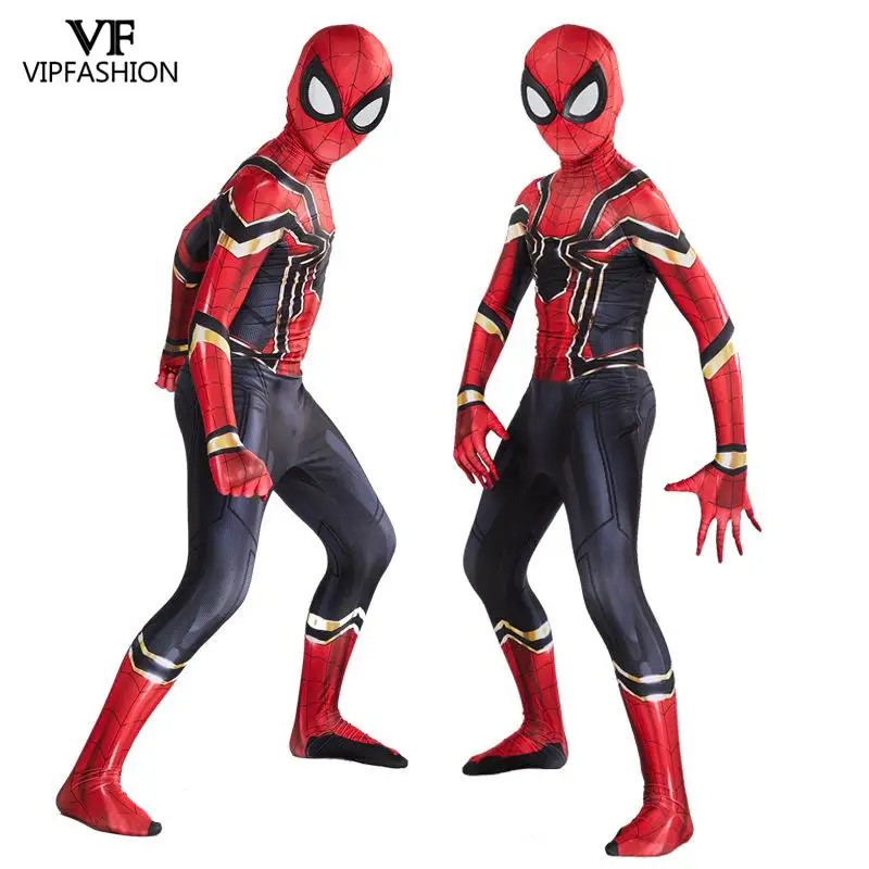VIP Мода Железный костюм паука косплей костюм супергероя для Хеллоуин мужской зентай костюм паука для детей