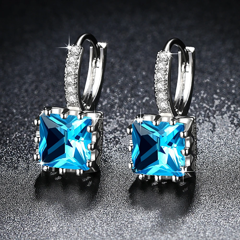 

Brand CZ Jewelry Classic Princess-cut Square Luxury Cubic Zirconia Crystal Stone Wedding Bridal Earrings For Brides
