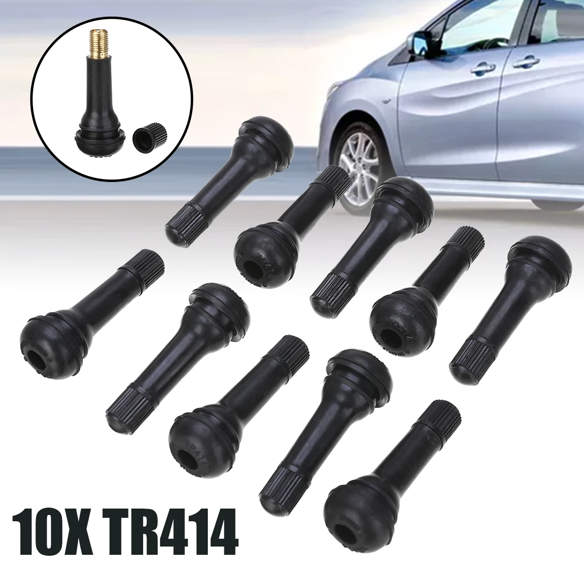 

Wheels Tires Parts 10pcs TR414 Black Rubber Snap-in Car Wheel Tyre Tubeless Tire Tyre Valve Stems Dust Caps Car Auto Accessories