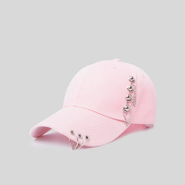 Summer New Snapback Men Women Fashion Chain Live the Wings Tour Hat Bangtan Boys Ring Adjustable Baseball Cap Garros Hat - Color: Pink