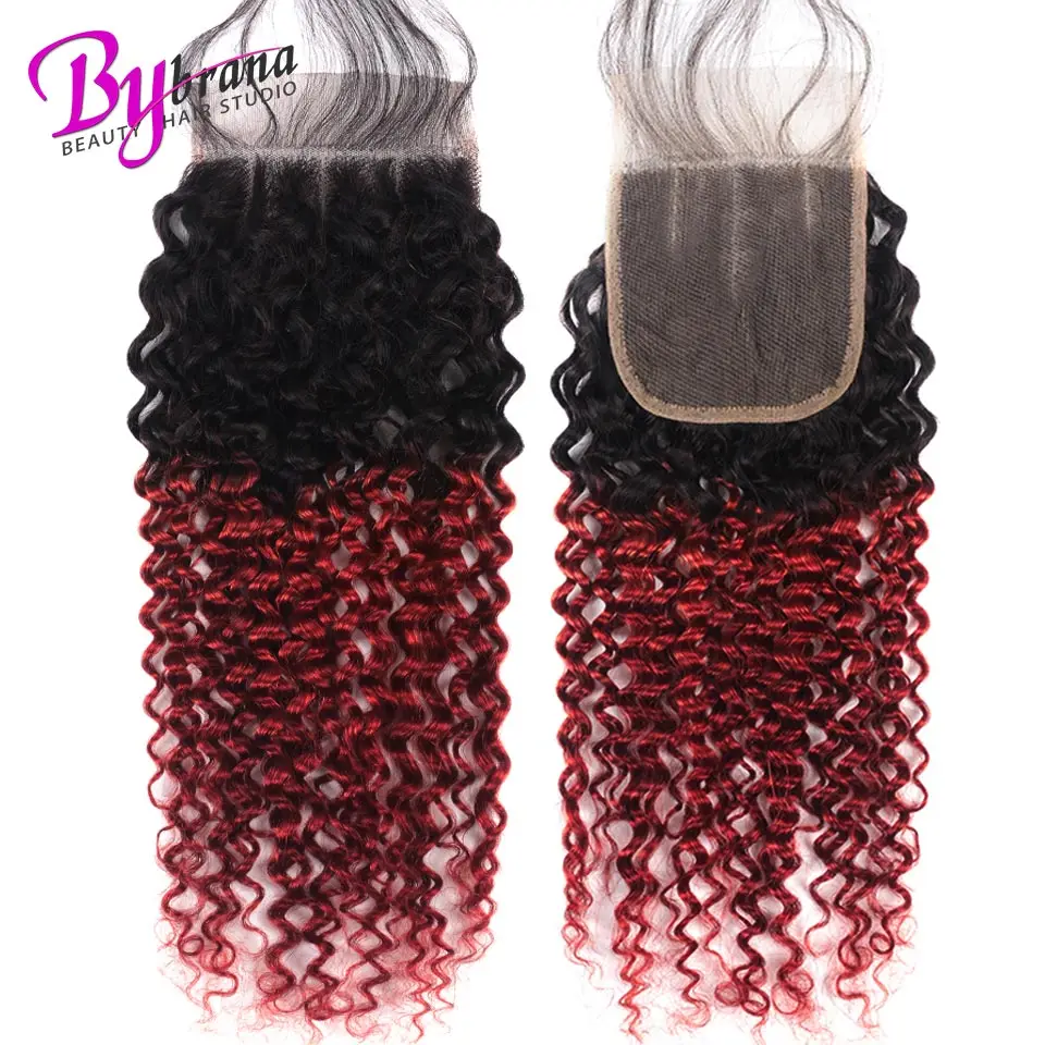 Bybrana 1BBurgundy Malaysia Kinky Curly Wave Bundles With Closure Non-remy Hair Bundles With Closure 100% Human Hair (15)