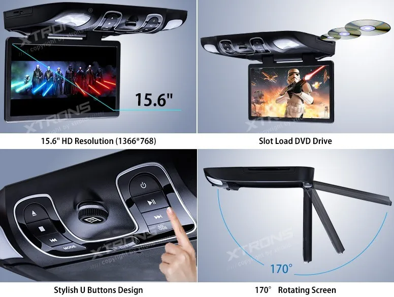 Excellent XTRONS 15.6" Black  Flip Down Car DVD Roof Car DVD Roof Monitor Car DVD with Easy Installation with the Mounting Bracket 1
