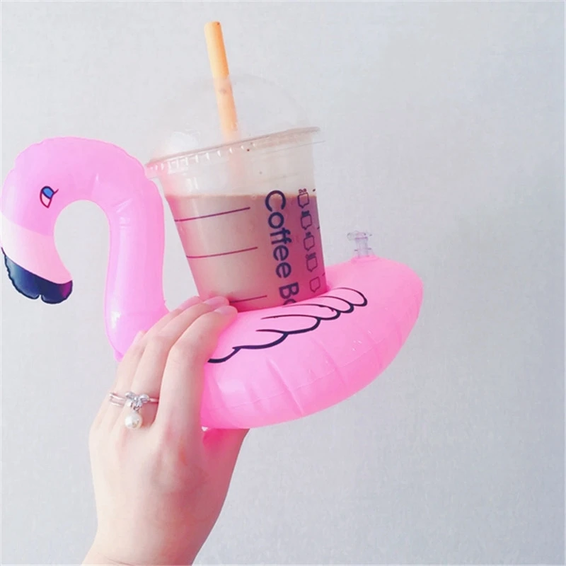 Cute Pink Flamingo Drink Holder PVC Inflatable Floating Swimming Pool Beach Party Kids Swim Beverage Holders (1)