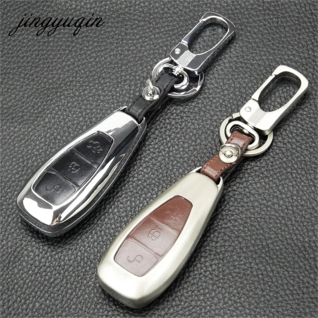 

jingyuqin Car Key Smart Remote Key Case for Ford Fiesta Focus Mondeo/Fiesta/Focus/Titanium 3 Button Keychian Zinc Leather Cover