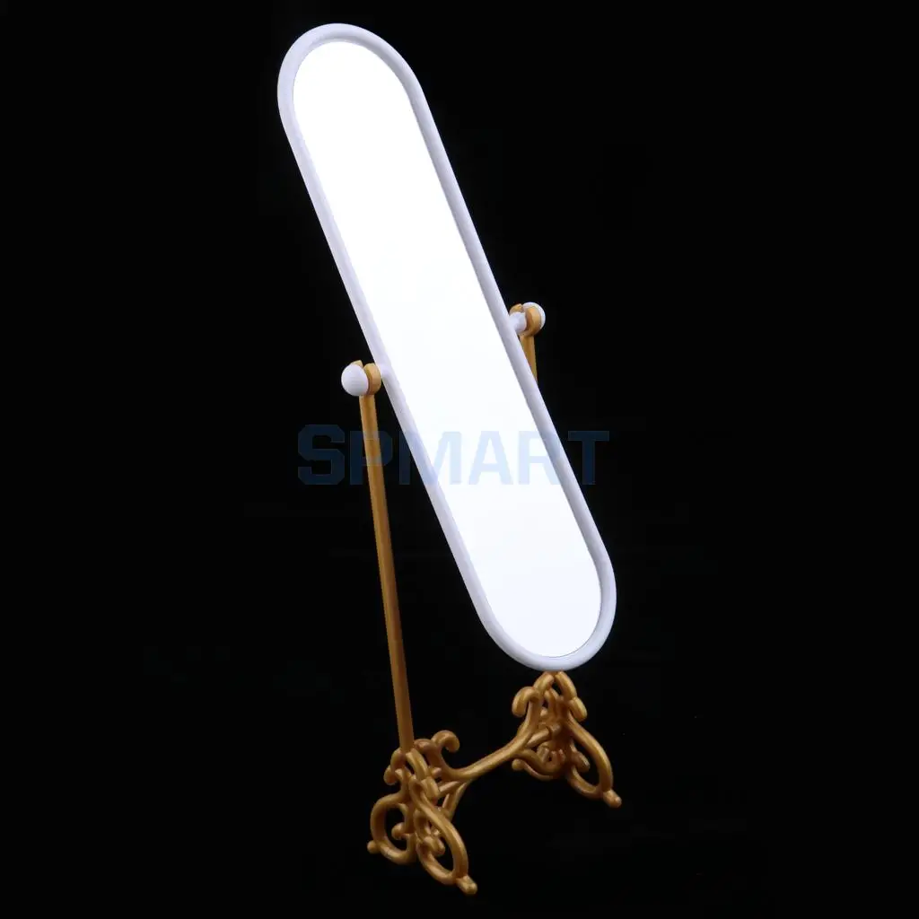 Dollhouse MIniature Bedroom Fitting Room Dressing Mirror Furniture for Doll House Decor Kids Pretend Play Toy Gold