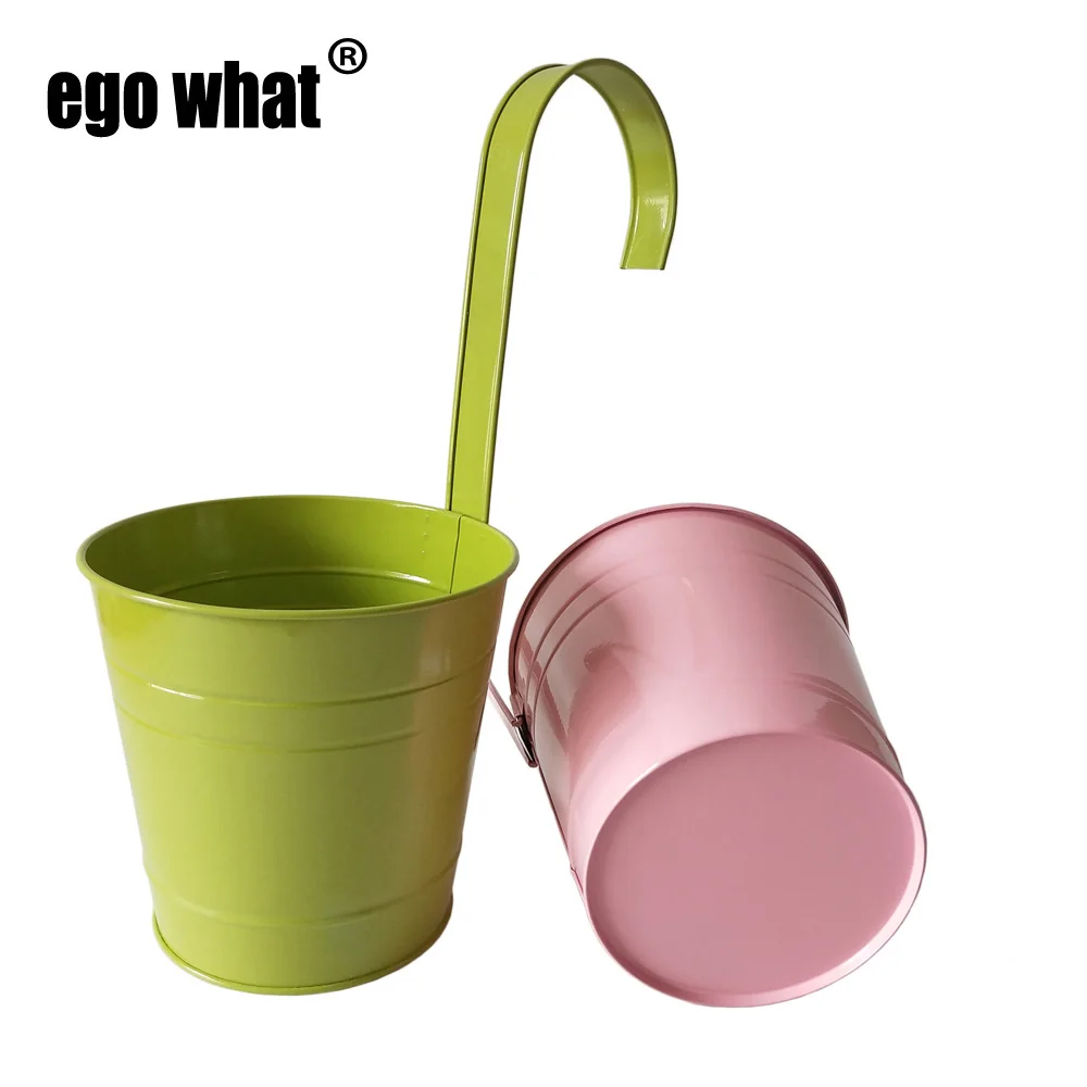 Metal Bucket Flower Hanging Pot Balcony Garden Pots Plant Hook Wall