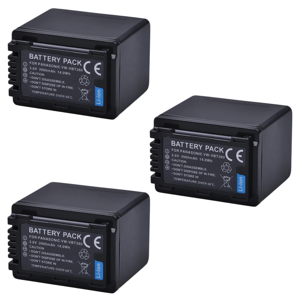 3 Pz Vw-Vbt190 Vbt190 Vw-Vbt380 Vbt380 Batteria Per Panasonic Hc-V110, Hc-V130, Hc-V160, Hc-V180, Hc-V201, Hc-V210, Hc-V230
