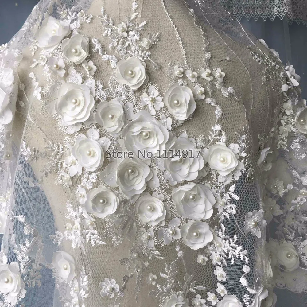 Красивый! Европейские Роскошные 3D одежда из шифона с цветами; свадебное платье вышитое бисером кружевная лента 130 см 1 метр