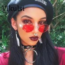 Ladies Fashion Small Oval Sunglasses Men/Women Summer Style Brand Designer Unisex Sun Glas Female Metal UV400 Red Pink Shades