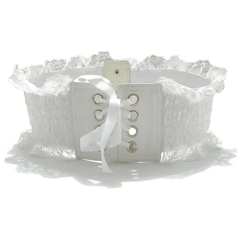 

2019 Vintage Women Lace Wide Belt Stretchy Corset White Waistband Woman Belts for Lady Dress Accessories Vintage Retro Belts